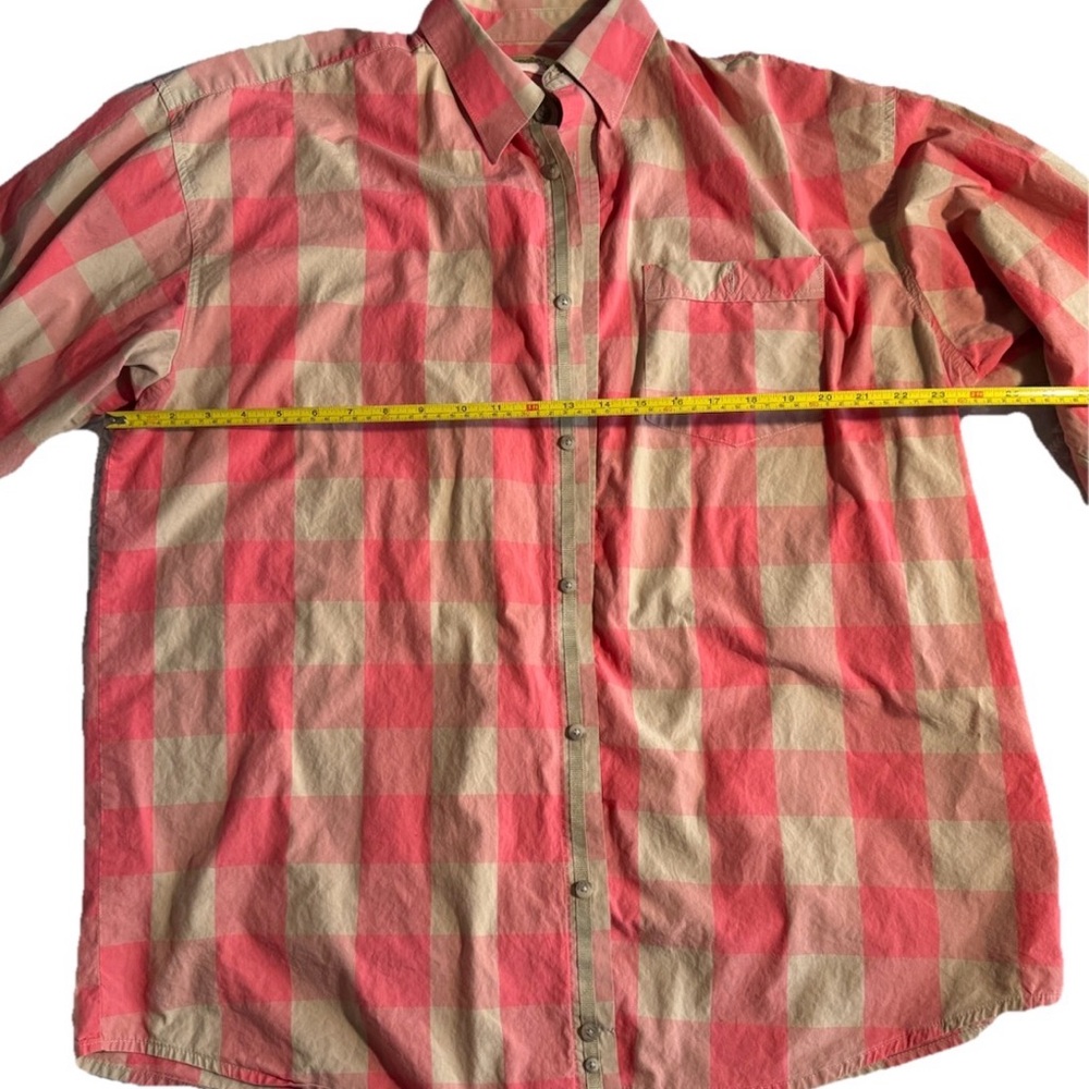 WRANGLER 20X Men’s Salmon/Orange and Tan Plaid Long-Sleeved Button Down Shirt - Picture 4 of 8